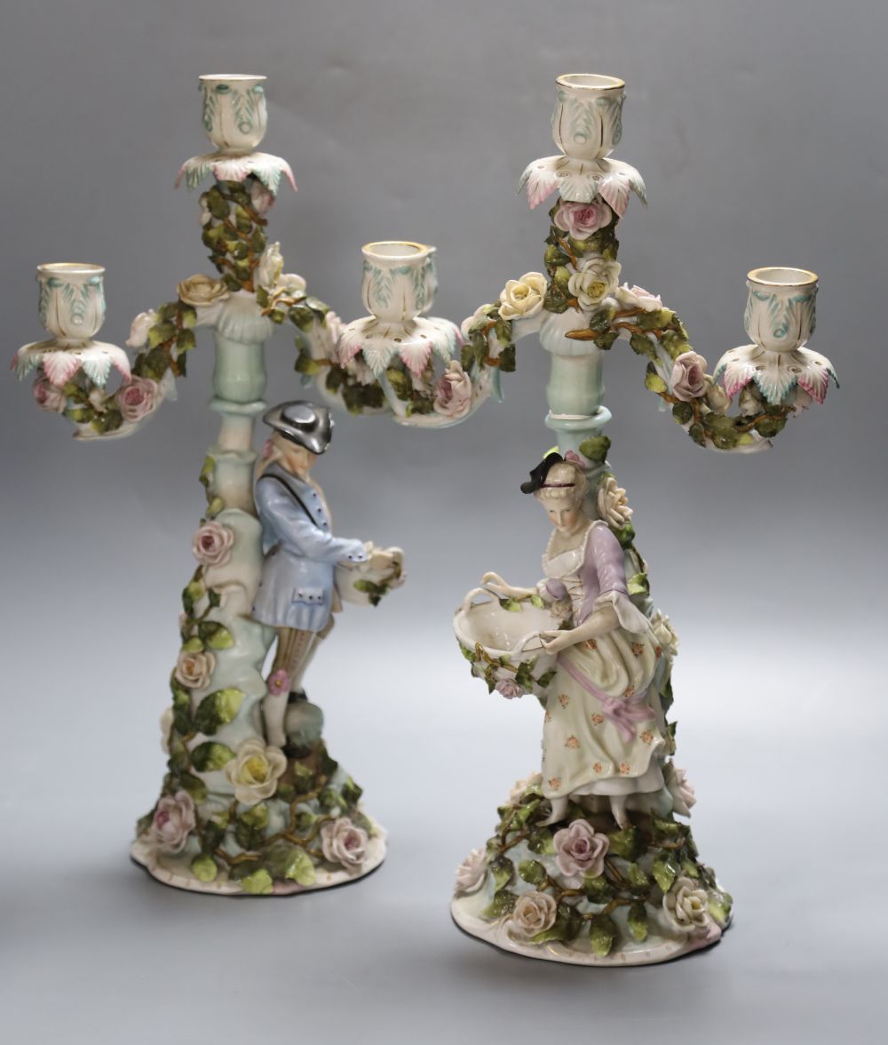 A pair of 19th century Sitzendorf figural candelabra, height 43cm